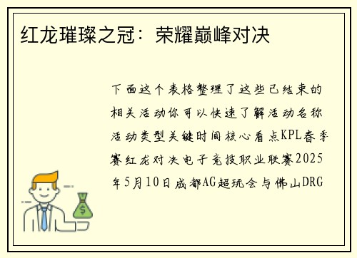 红龙璀璨之冠：荣耀巅峰对决